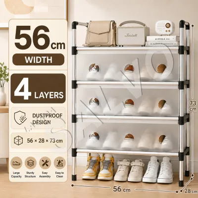 SALVO Rak Sepatu 4/5/6 Susun Dengan Penutup Penyimpanan Sepatu Stainless Steel Tahan Debu Dan Air