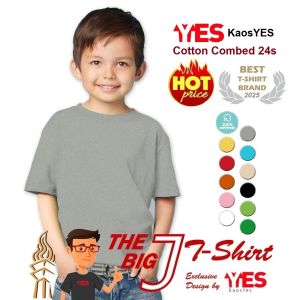 KaosYES Kaos Polos Anak Laki Cotton Combed 24s - T-Shirt Baju Anak Lengan Pendek Abu Misty