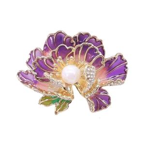 เข็มเข็มกลัดดอกโบตั๋นแบบมีสไตล์สำหรับผู้หญิงมีสีสไตล์ด้วยไข่มุกแบบพกพาสำหรับงานปาร์ตี้และงานทางการ