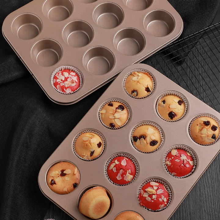Cupcake Pan 12 Holes Muffin Pan Baking Pan Round Mold Molder Non-stick  Baking Tray Biscuit DIY Kitchen Oven Baking Tools Bakeware