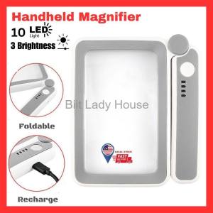 (READY STOCK) 4X Magnifying Glass with LED Light Rechargeable Kanta Pembesar 放大镜 Large Foldable Handheld Magnifier for Reading 10 LED 3 Dimming Mode Rectangle Rectangular Magnifier Glass Inspection