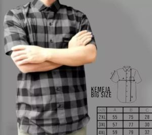 KEMEJA FLANELPENDEK JUMBO XXL XXXL XXXXL KOTAK KOTAK KEMEJA TANGAN PENDEK PRIA KOTAK KOTAK TERBARU FLANEL CASUAL BAJU KEMEJA KOTAK CATUR ABU