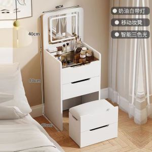 [SG Stock] [Free Installation]Space-Saving Vanity Desk-Flip Top Design with Touch LED Mirror&Storage (Trendy Cream Color for Small Bedroom)