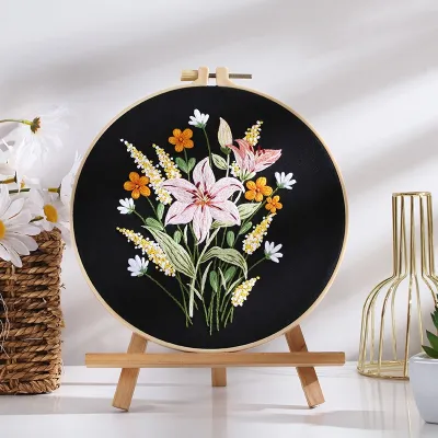 Embroidery Kit Floral Series Canvas Bag Embroidery Set Needlework Crotchet DIY kit Cross Stitch Set Handmade Gift Embroidery Beginner Set 刺绣材料包DIY手工刺绣花花帆布包图案