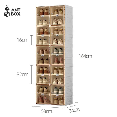 ANTBOX [พร้อมส่ง !! ] กล่องใส่รองเท้า 2 แถว ติดตั้งง่าย มีหลายช่องเก็บ พับเก็บได้ ประตูแม่เหล็ก กันน้ำกันแดด แข็งแรงทนทาน