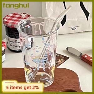 fanghui โบว์แก้วใส่น้ำลายการ์ตูนน่ารักแก้วกาแฟลายทางน่ารักแก้วมัคผลไม้สำหรับใช้ในครัวเรือนชาน้ำมะนาวของขวัญสำหรับเด็กผู้หญิง
