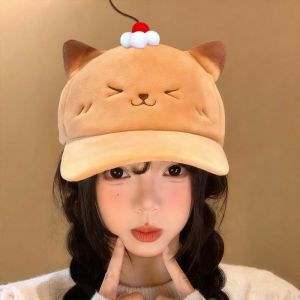 CHARMST Comfortable Cherry Baseball Cap Plush Cute Sweet Bear Sun Protection Cap Cosplay Adjustable Cartoon Cat Duckbill Cap Daily