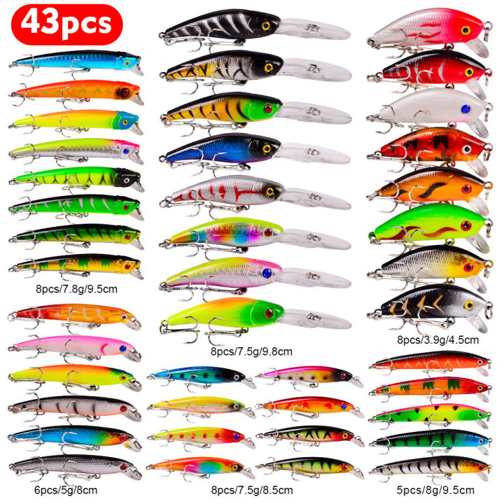 PROBEROS 43PCS Minnow Fishing Lures Combo Set Artificial Hard Bait  Crankbait Lure Wobblers Swimbait Casting Haruan Peacock Bass Saltwater  Freshwater