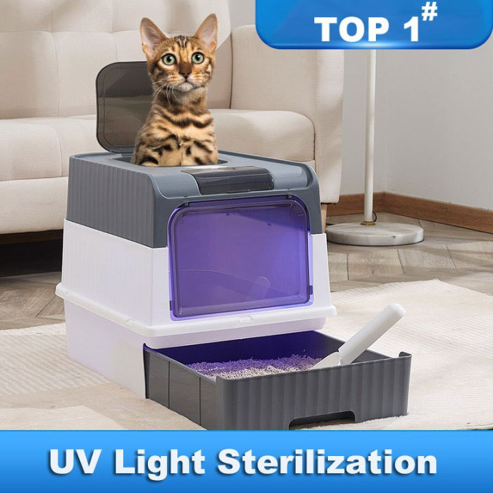 Cat Litter Box, Covered Litter Box with UV Light, Enclosed Cat Litter ...