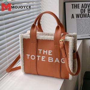 MOJOYCE PU Leather Women Shoulder Bags Large Casual Winter Messenger Bag Fashion Letter Casual All-match Lamb Wool Stitching Soft for Girls Shopping