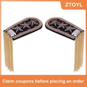 【ZTOYL】 1pcs cổ điển năm sao tua chuỗi Vai Hội Đồng Quản trị phù hiệu hạt vải kim loại epaulet epaulette quân sự pin trên huy chương Trâm