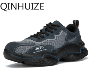 QINHUIZE New work safety shoes for men flying woven breathable steel toe work shoes smash-proof and puncture-proof insulation work safety boots