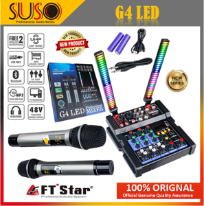 SUSO - Newly G4 LED Signal Light Mixer Power Mixer 4Channels USB Bluetooth with 2 Wireless Mic