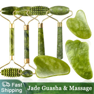 Jade Gua Sha Neck Massage Roller Face Lift Scraper Facial Wrinkle Removal Tools
