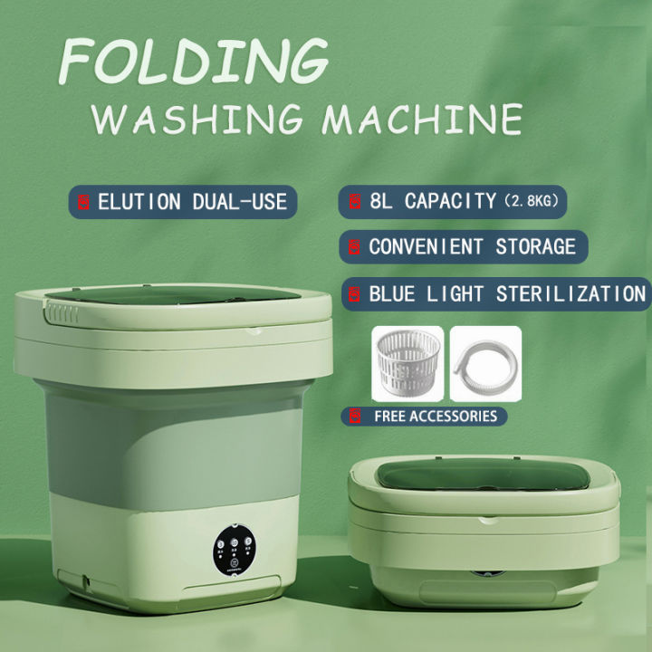 KONKO 8L Mini Washing Machine 2 in 1 Folding Laundry Washer Mesin Basuh ...