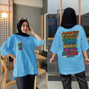 Atasan Wanita Model Oversize Lengan 7/8 Gambar Depan Belakang Motif Tulisan Stecu