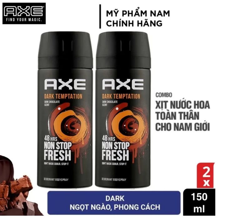 Combo 2 Xịt khử mùi toàn thân nam AXE Dark Temptation 150ml hương nước ...