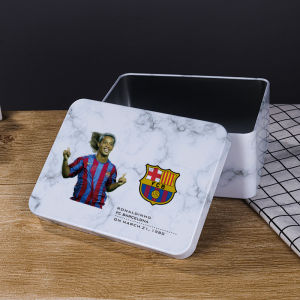 Football Player Image Square Iron Storage Box C.Ronaldo Messi Neymar Mbappe Lewandowski Haaland Large Gift Box
