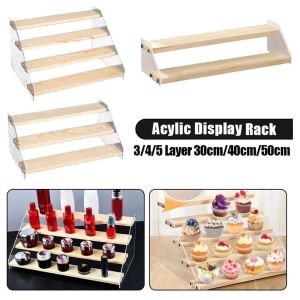 SYRUPSHADDOCKING Stepped Acrylic Wood Display Stand Holder Multifunctional 20cm/30cm/40cm Action Figure Doll Toy Ladder Showcase Glasses Storage Racks Models Cosmetics Display Holder 2-4 Tier Transparent Acrylic Base Skin Care Products