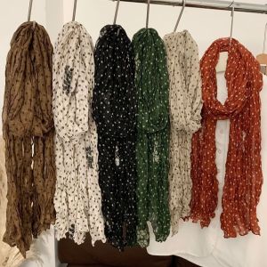 SQMETR Nếp nhăn Khăn lụa cotton Viền ren Họa tiết hoa Khăn choàng xếp ly Thanh lịch Mặc đa năng Khăn trùm đầu nữ Phụ nữ