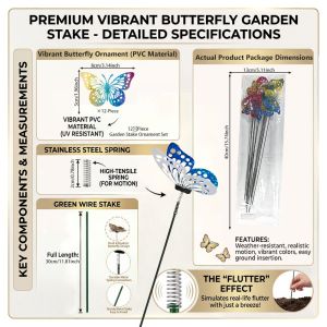 MIRELAE 12PCS Multicolor Butterfly Garden Stakes 3D Butterfly Bonsai Ornament Flowerpot Stakes Creative Decoration Stakes Garden Ornaments For Courtyard
