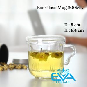Cốc Lọc Trà / Ly Kèm Lõi Lọc Trà Thuỷ Tinh Chịu Nhiệt Quai Kiểu Wave Ear Glass Mug 300ML