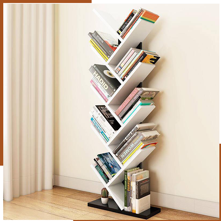 Kệ Sách Đứng Kệ Sách Hình Cây 9 Tầng Đen Trắng/ Gỗ Cháy Phong Cách Âu ...