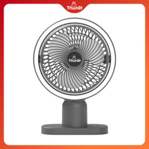 Thunlit Small Desk Fan Stylish Gray Desktop Fill Light Fan USB Charging Home Office Study Fan with Night Light