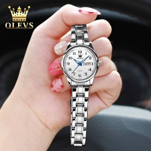 OLEVS jam tangan wanita 2024 terbaru original import anti air mewah elegan stainless steel jam tangan cewek kekinian
