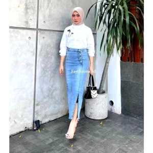 Rebeca Rok Jeans Skirt Sepan Denim Wanita Tebal Nyaman