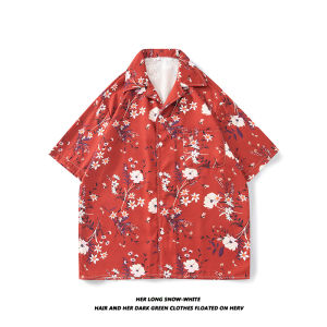National Trend Retro Artistic Full Print Mens Loose Casual Short Sleeve Floral Shirt
