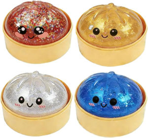【Ready stock】Dumpling Squishy Simulation Dumpling Squeezable Toy With Steamer for Stress Relief