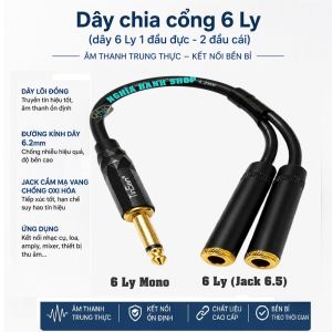 Dây chia cổng 6 ly Cao cấp dài 25 cm Dây chia cổng 6 ly 1 ra 2 Dây chia jack 6.5 Cáp chia Jack 6.5