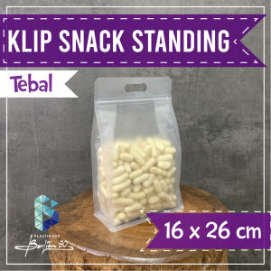 (50 PCS) Klip Snack Standing 16x26 cm Plastik Snack Standing 400 gr Plastik Snack Flat Bottom 16 x 26 cm Plastik Snack Berdiri