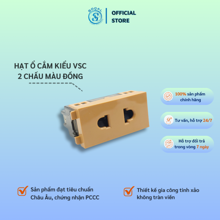 Hạt ổ cắm VONTA kiểu VSC 2 chấu 16A có tấm chắn an toàn màu đồng ...