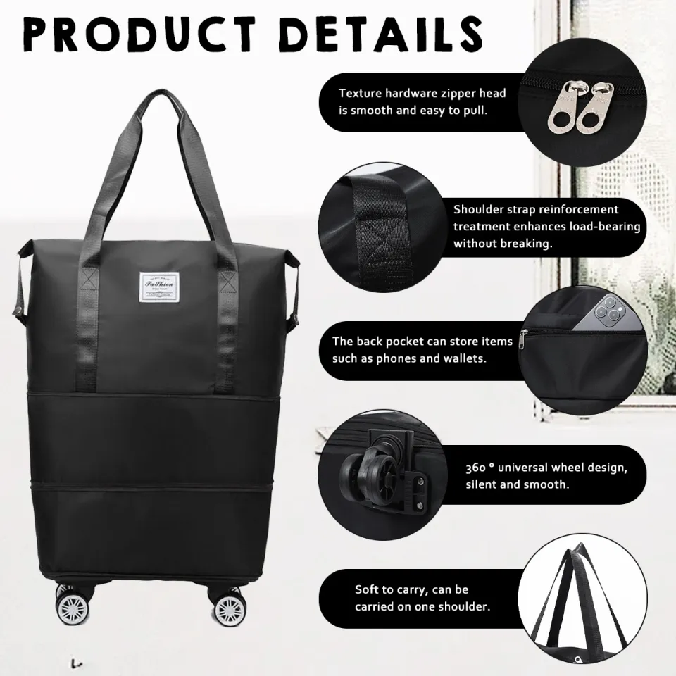 Travel Duffel Bag with Detachable Wheels Capacity Expandable