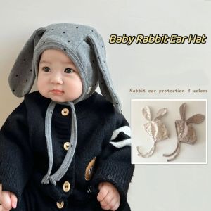 GUDY Polka Dot Baby Fetal Cap Cute Cartoon Infant Bonnet Hat Ins Tie Strap Newborn Rabbit Ear Beanie Hat Photography Props