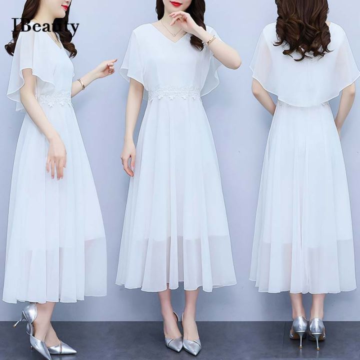 IBeauty White Chiffon Dress for Women Plus Size 2023 Elegant Summer ...