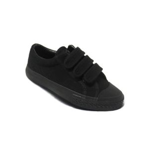 Warrior 2692 Black School Shoes Straps Kasut Sekolah Hitam Slip On 3 Pelekat Canvas Sneaker