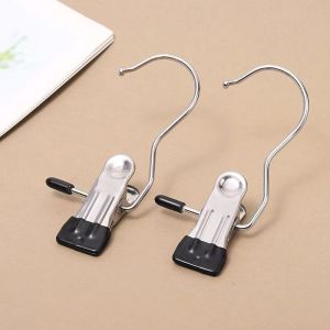 10pcs Stainless Steel Clothespins with Hook Laundry Organizer Portable Hanging Clip Closet Hanger Efficient Clothes Management