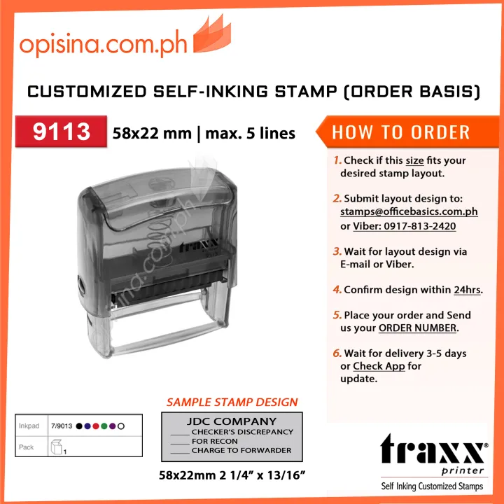 Traxx Stamp Customized Self-Inking Stamp 9113, 58X22 MM TRANSPARENT ...