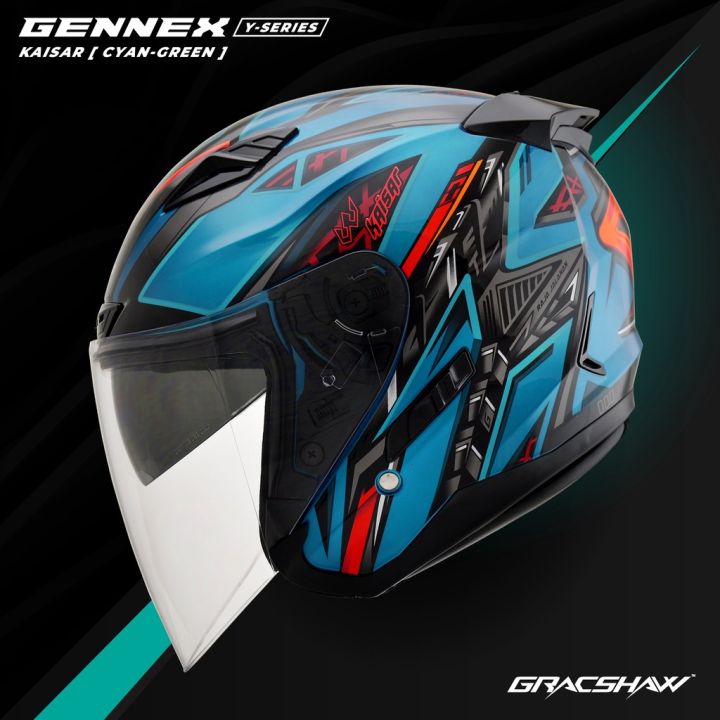 Gracshaw Gennex G535 Double Visor Kaisar Green/Cyan Green Lazada