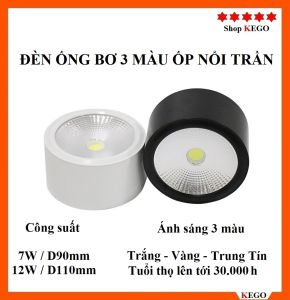 Đèn ống bơ 3 màu ốp trần nổi công suất 7W12w vỏ đen trắng chất lượng cao