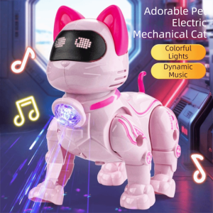 CANICECA Electric Powered Robot Cat Toy Singing Function Walking Function Pull String Pet Toy Mechanical Cat Music Player Walking Singing Toy Children Play