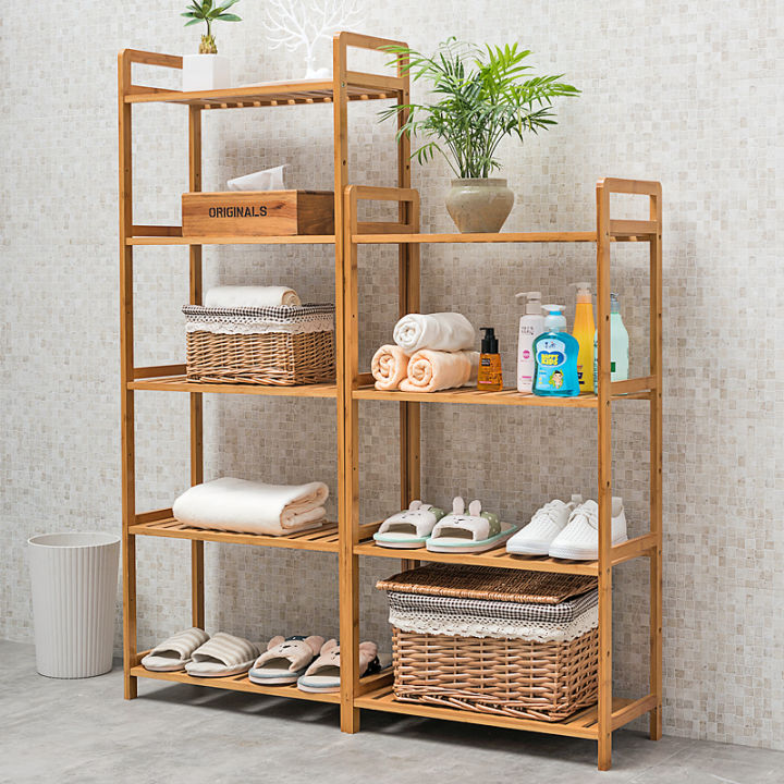 Bathroom floor rack bathroom toilet living room storage rack solid wood ...