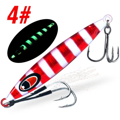 1PC 10g-60g Metal Jig Fishing Bait 5Colors Casting Lure Luminous Jigging Lures Sinking Artificial Hard Bait with Assist/Treble Hook