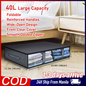 Under the Bed Storage Box with Handles Organizer Underbed Storage Box with Lid Foldable Clothes Storage Organizer Space Saver Dustproof Wardrobe Organizer with Cover for Clothes Toy Shoe Book