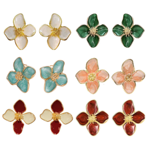 Korean Wedding Styles Hibiscus Flower Studs Earrings Portable for Women Vintage Fashion Jewelry in Elegant Designs