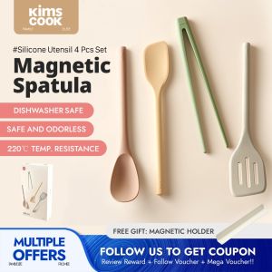 【FREE GIFTS】Korean Kimscook Magnetic Silicone Kitchenware (4-Piece Set) Kitchen Spatula Kitchen Utensils Frying Spoon Food Tongs