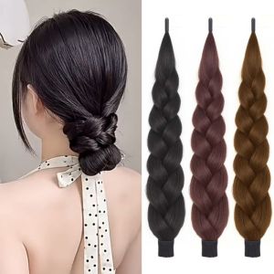 LIGHTER 12Inch Self-Winding Bun Hair Extension Synthetic Flexible Wrap Around Flower Bun Head Wig Fashion Twist Braid Long Braids Hairpieces for Women